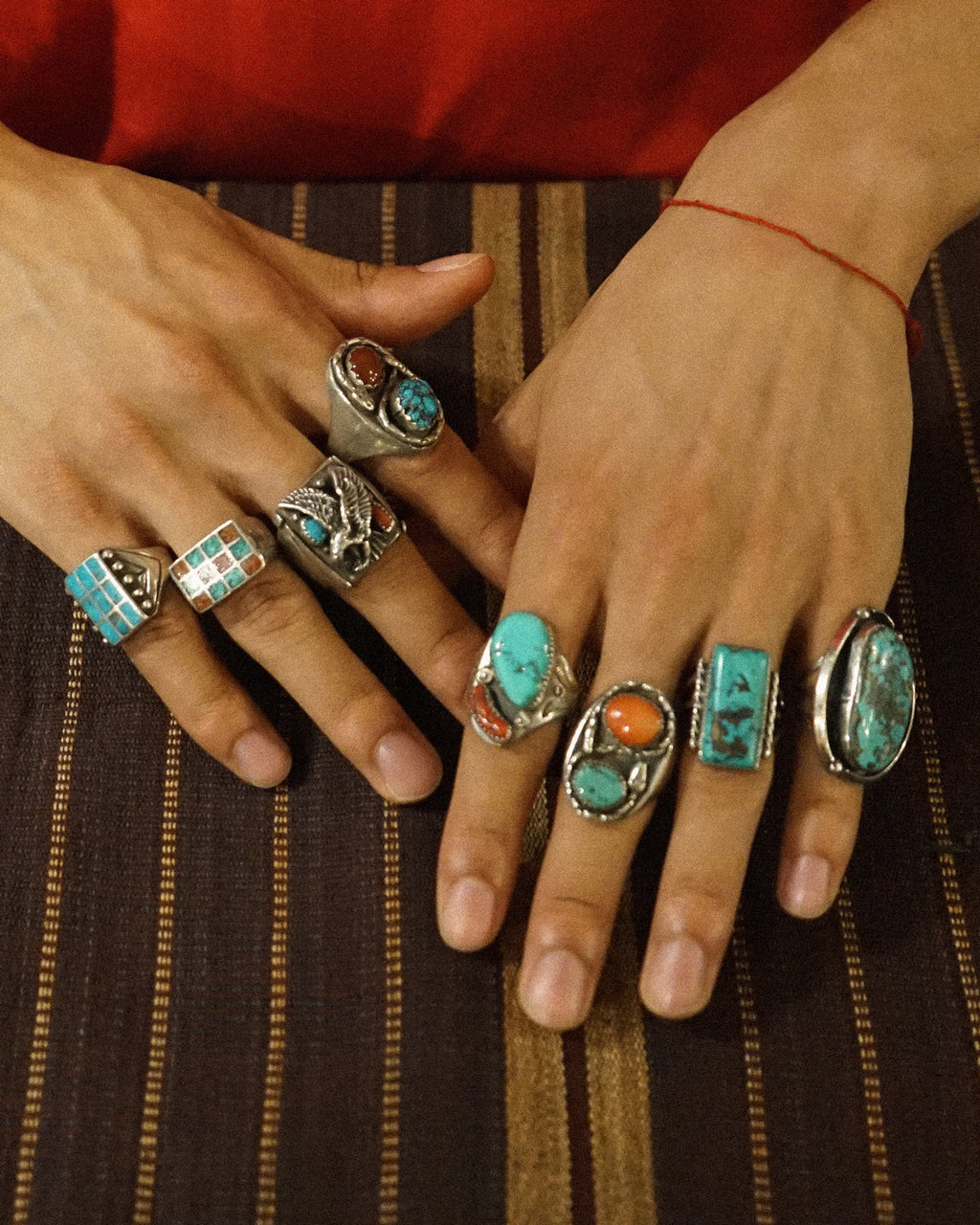 NAVAJO Silver x Turquoise / Red Coral Cast Ring / size: 11.5