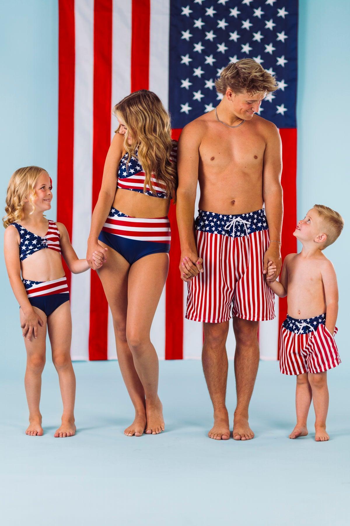 Abstract American Flag Family Swimsuits