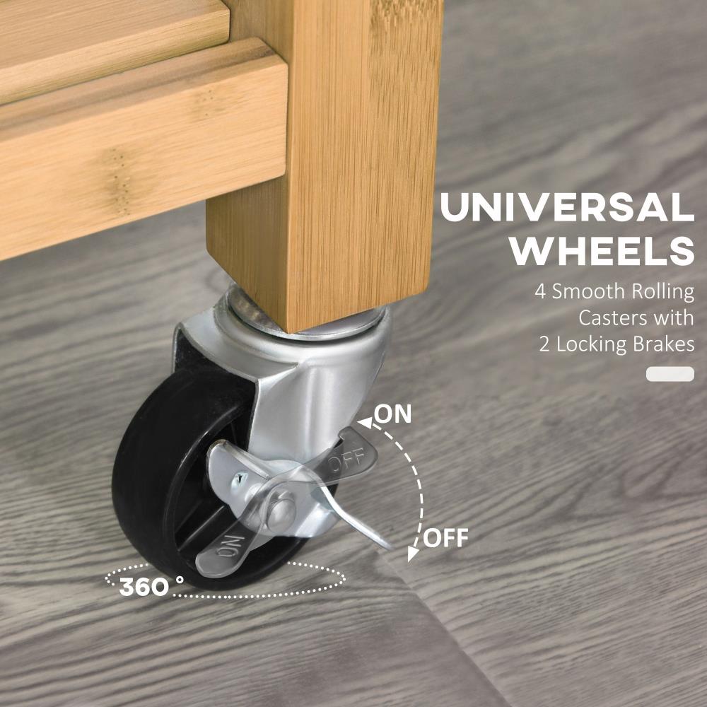 Rolling Bamboo Kitchen Trolley with Open Shelves