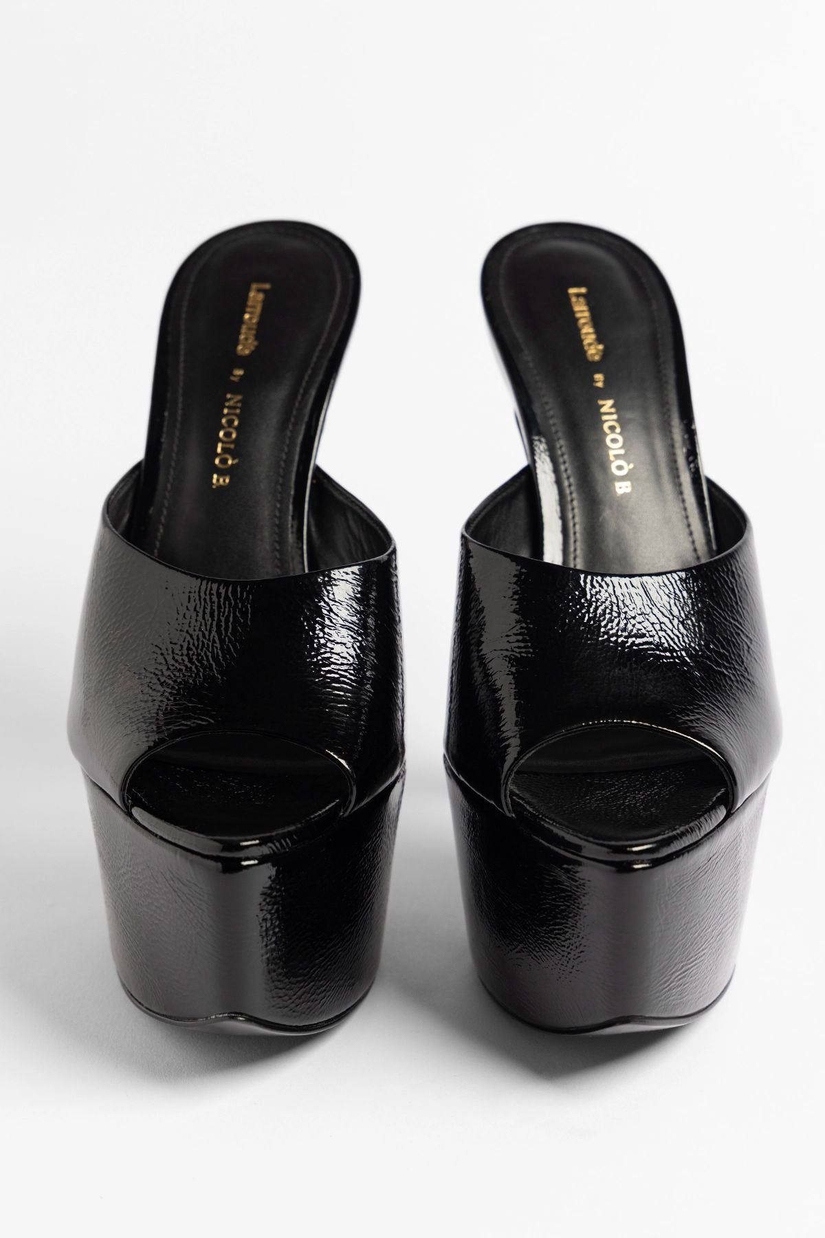 Larroudé by Nicolò B.: Isabella Platform Mule Black Patent Leather