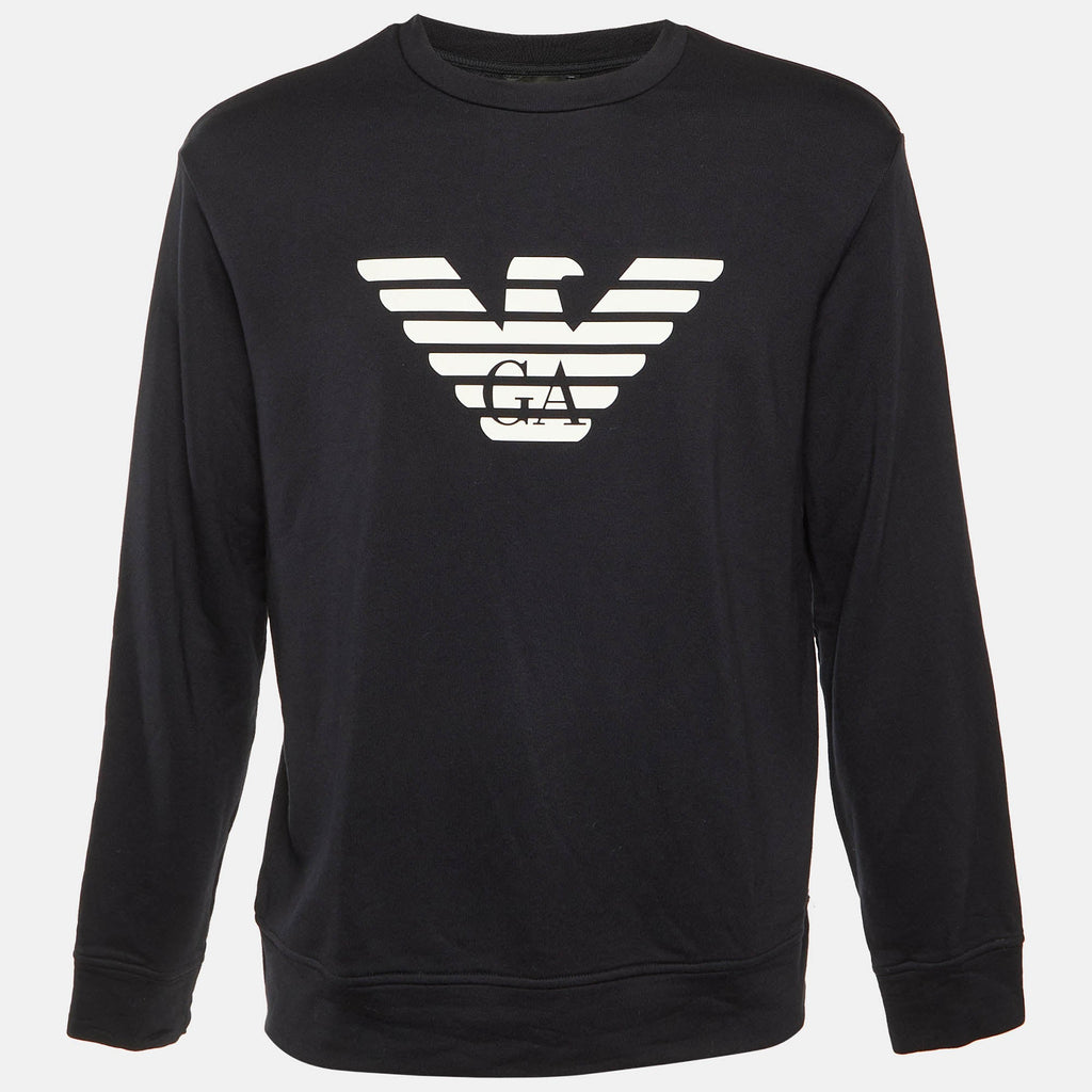 Emporio Armani Black Logo Detail Modal & Cotton Knit Sweatshirt
