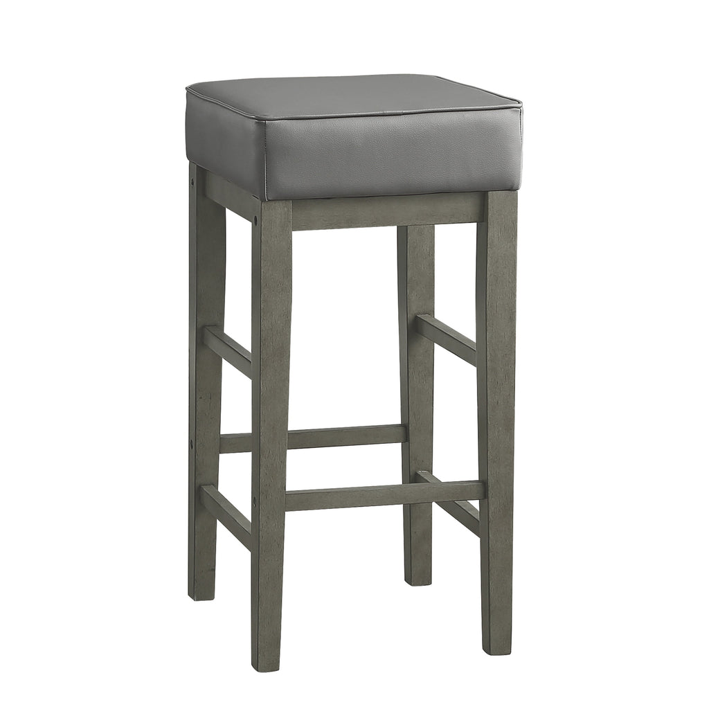 Transitional Pub Stools with Faux Leather Upholstery Set of 2