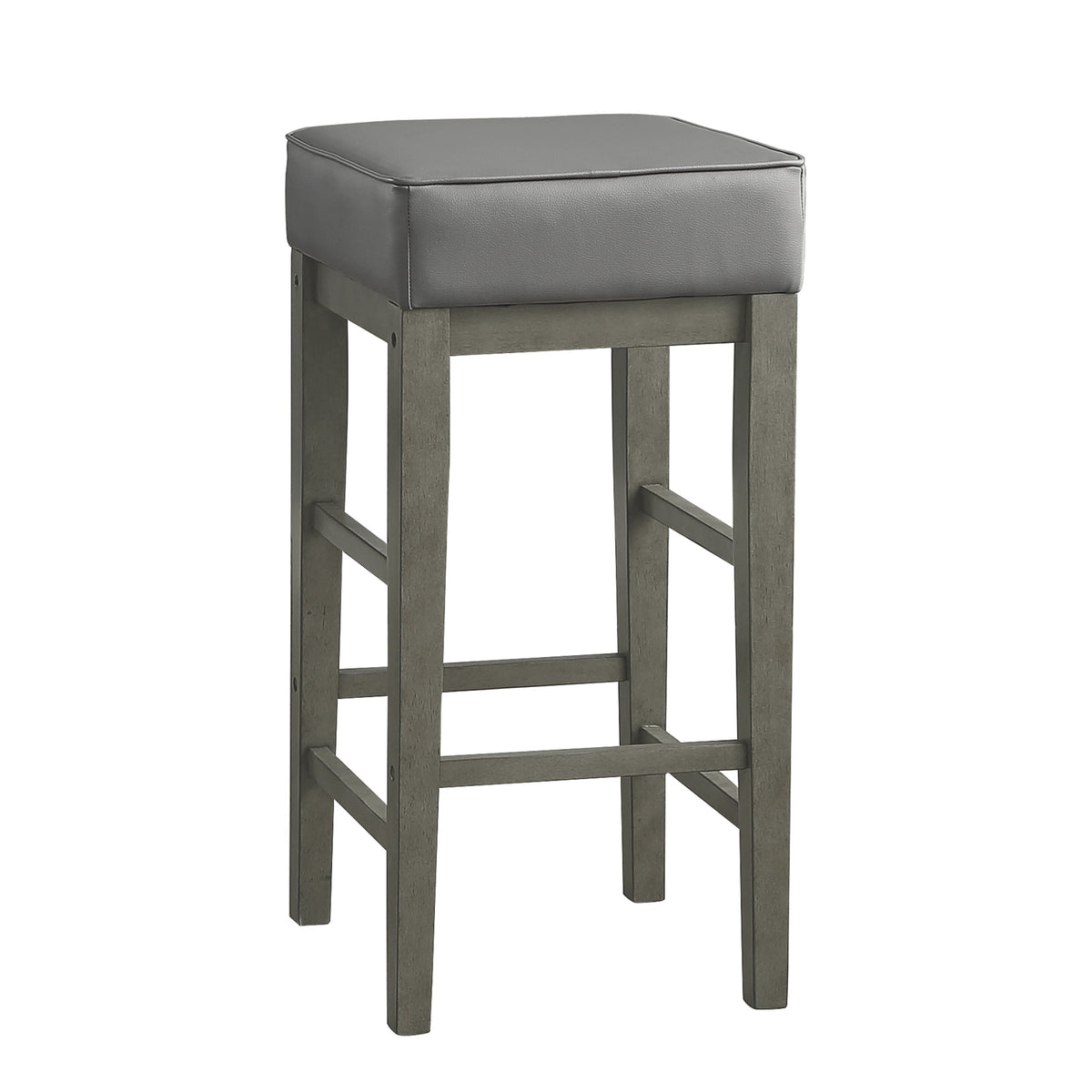 Transitional Pub Stools with Faux Leather Upholstery Set of 2