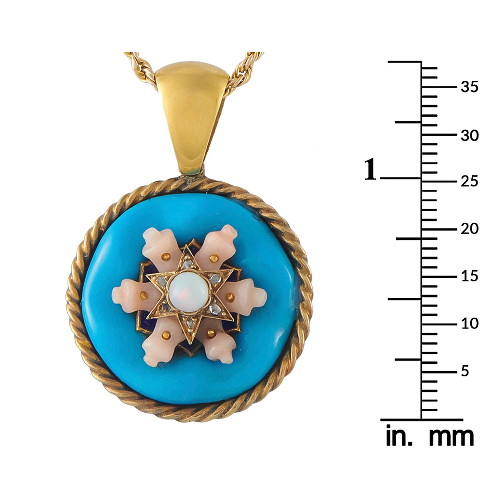 LB Exclusive Antique 14K Yellow Gold Turquoise and Coral Necklace MF24-080326