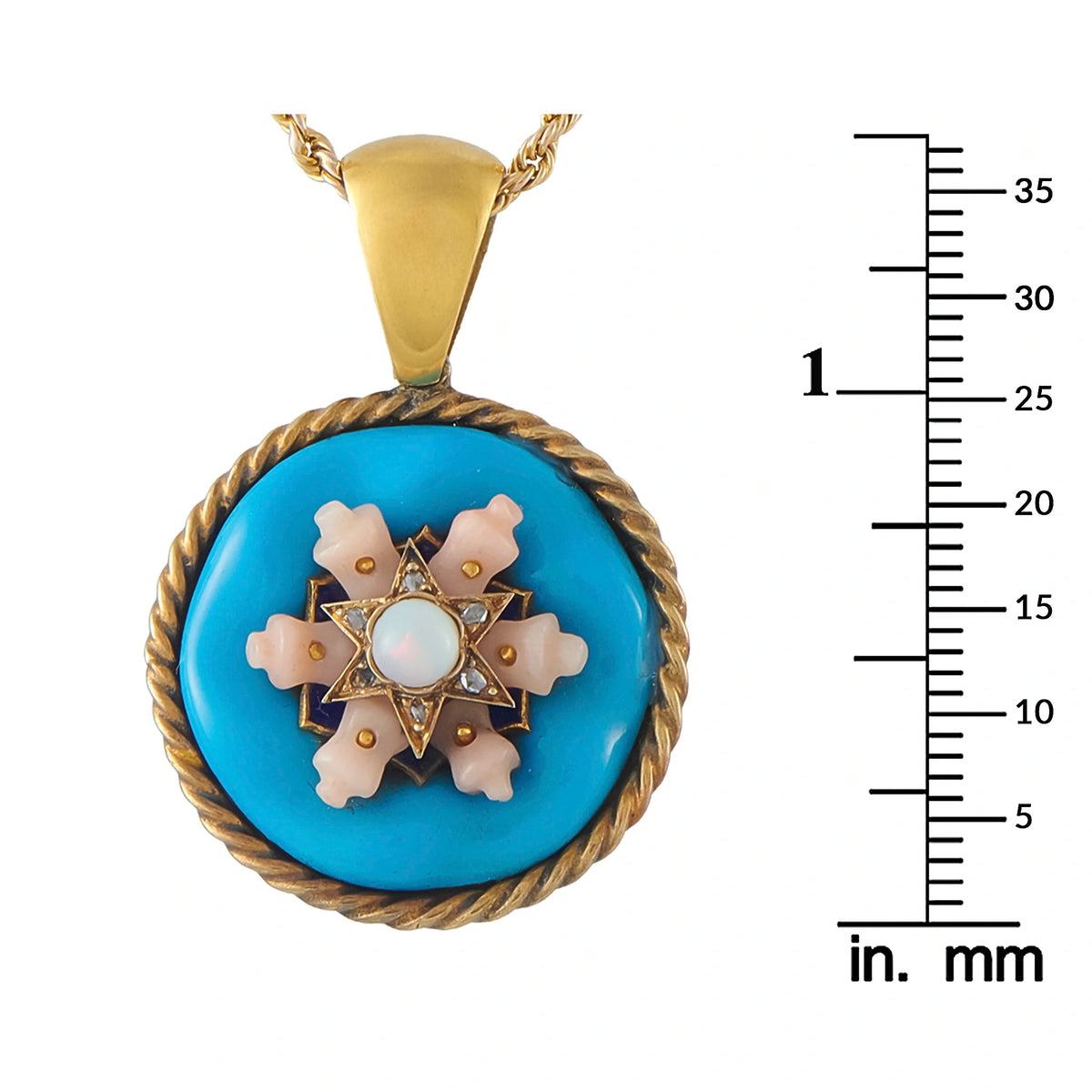 LB Exclusive Antique 14K Yellow Gold Turquoise and Coral Necklace MF24-080326