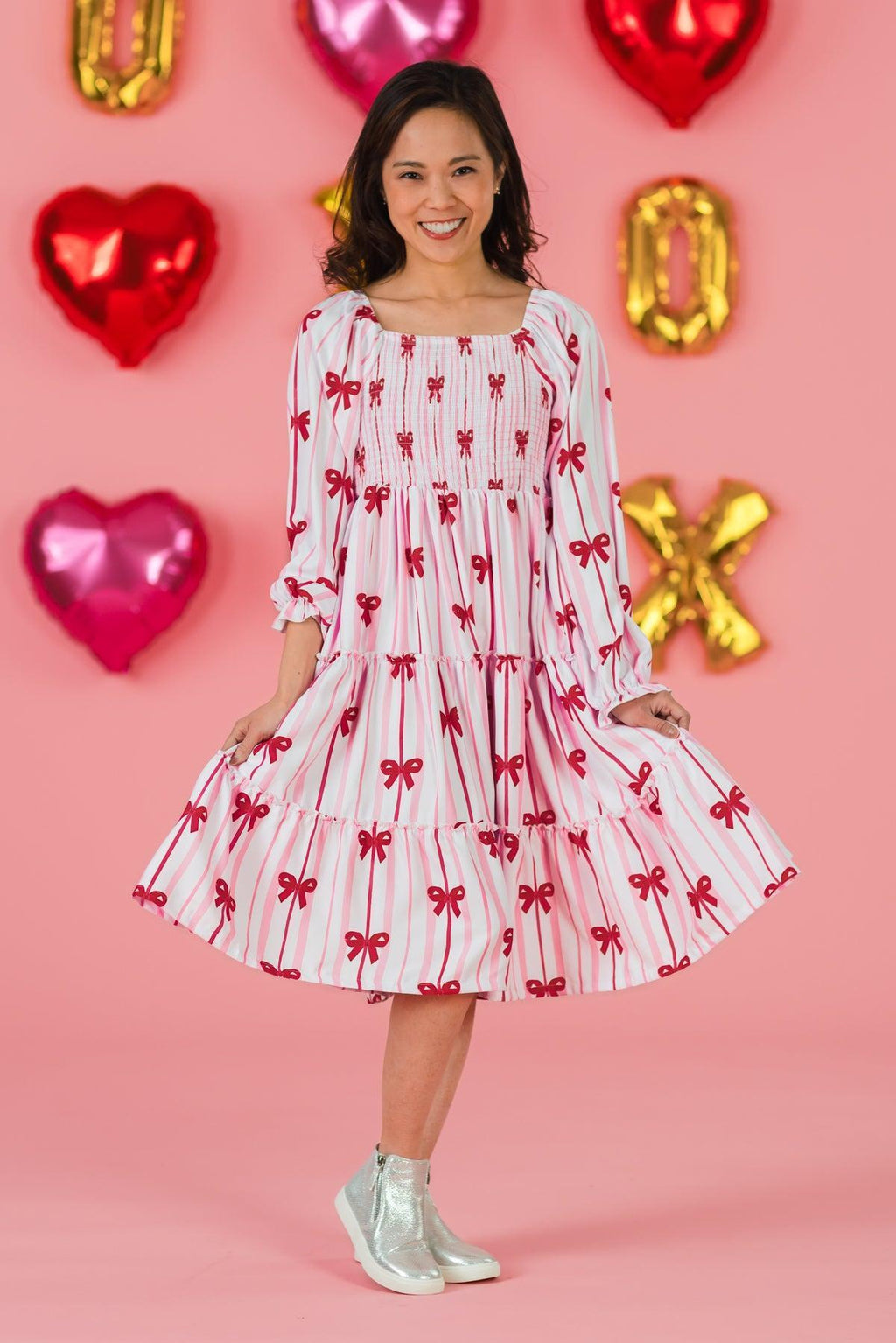 Mom & Me - Pink Bow Striped Dress
