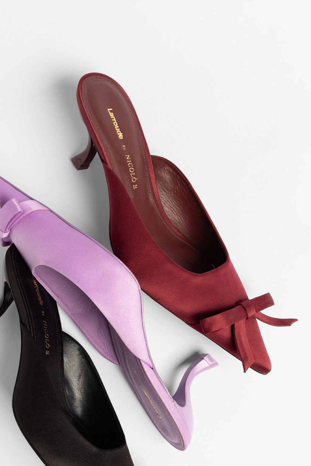 Larroudé by Nicolò B.: Maria Mule Burgundy Satin