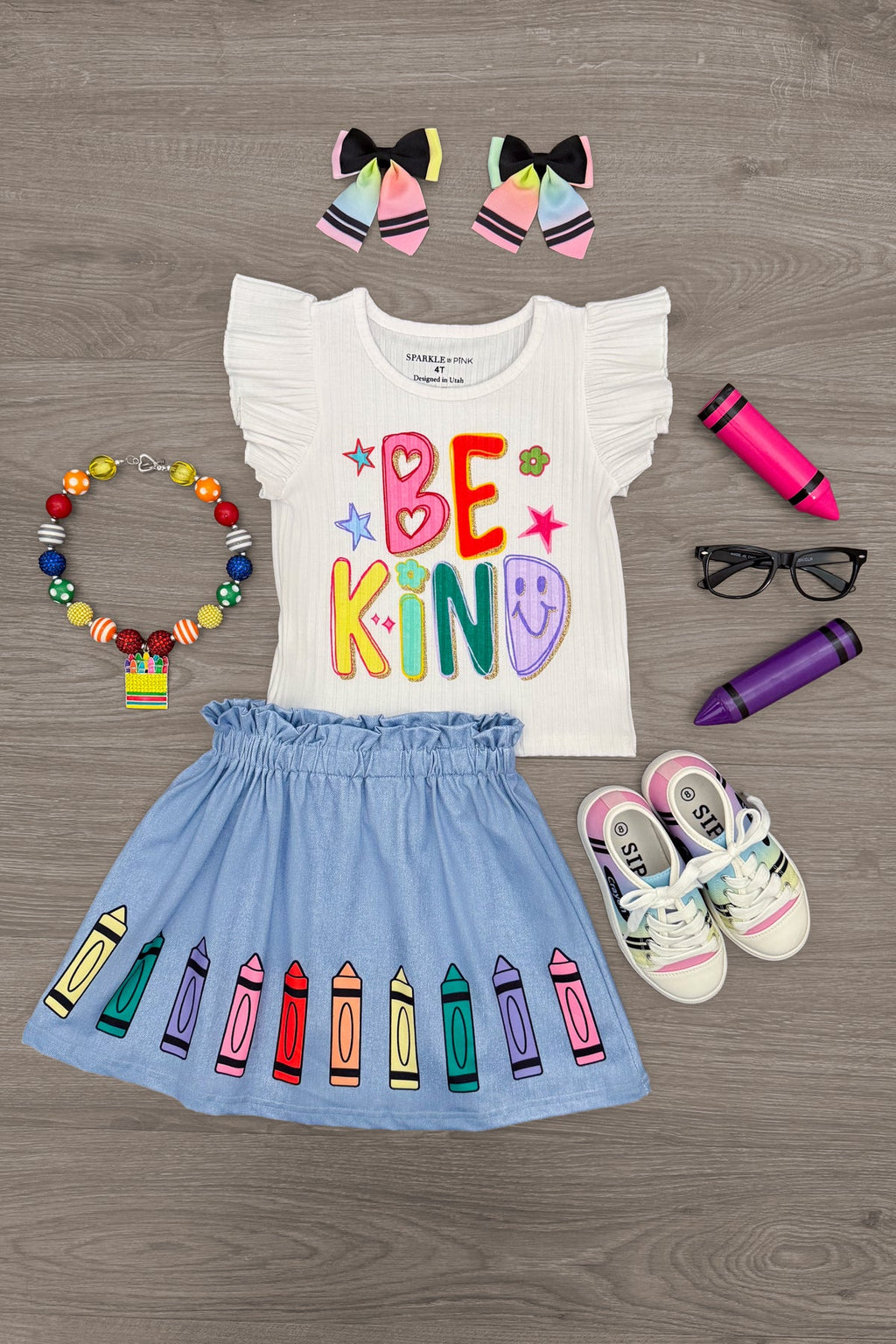 "Be Kind" Crayon Skirt Set