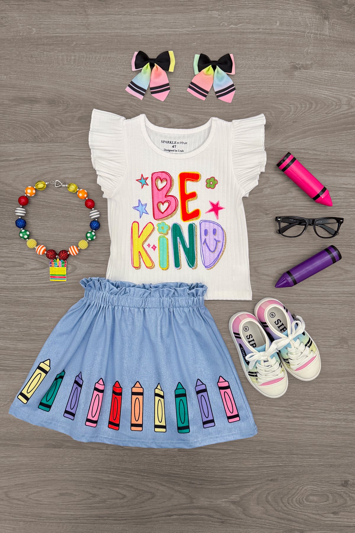 "Be Kind" Crayon Skirt Set