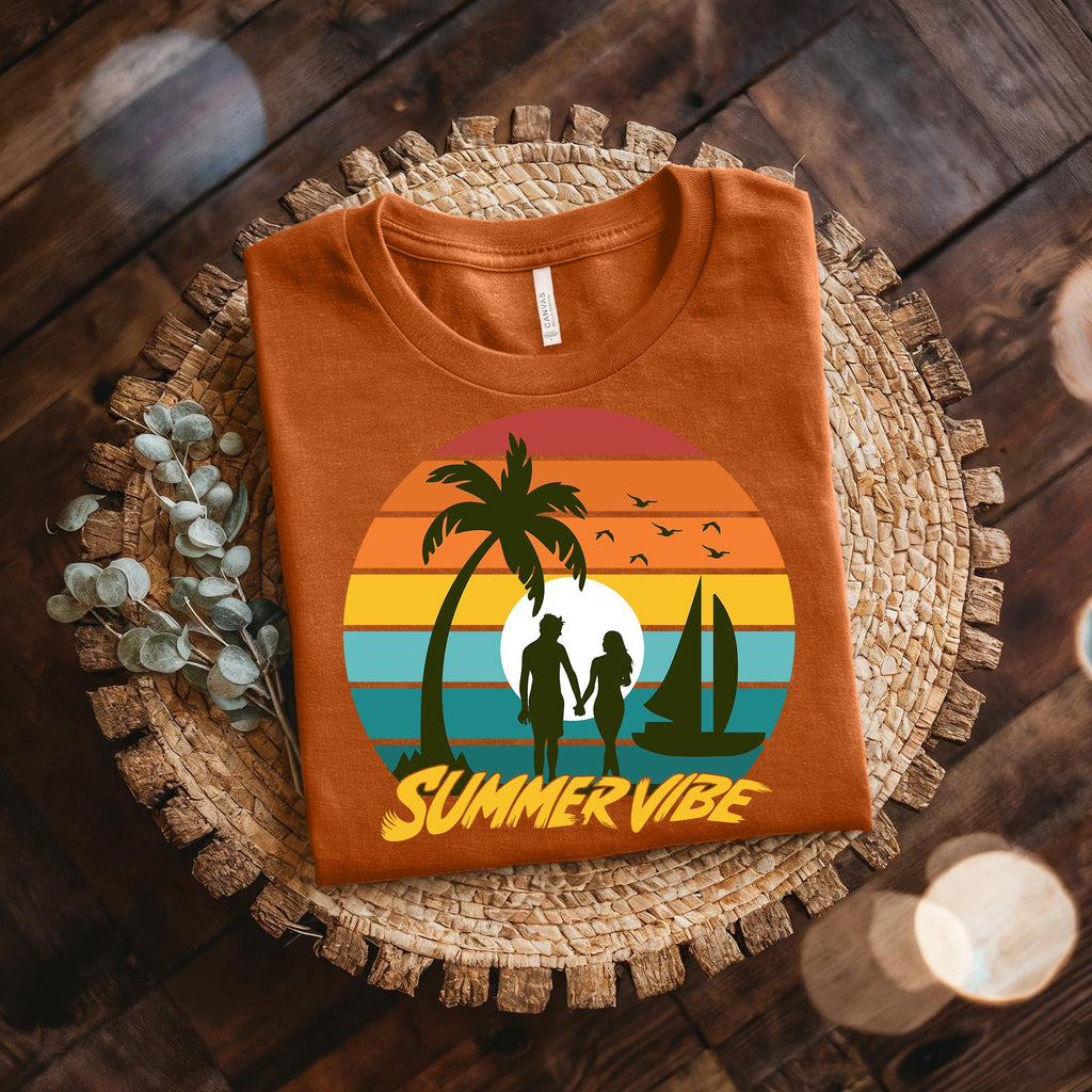 Couple On Vacation Unisex Vintage Print Short Sleeve