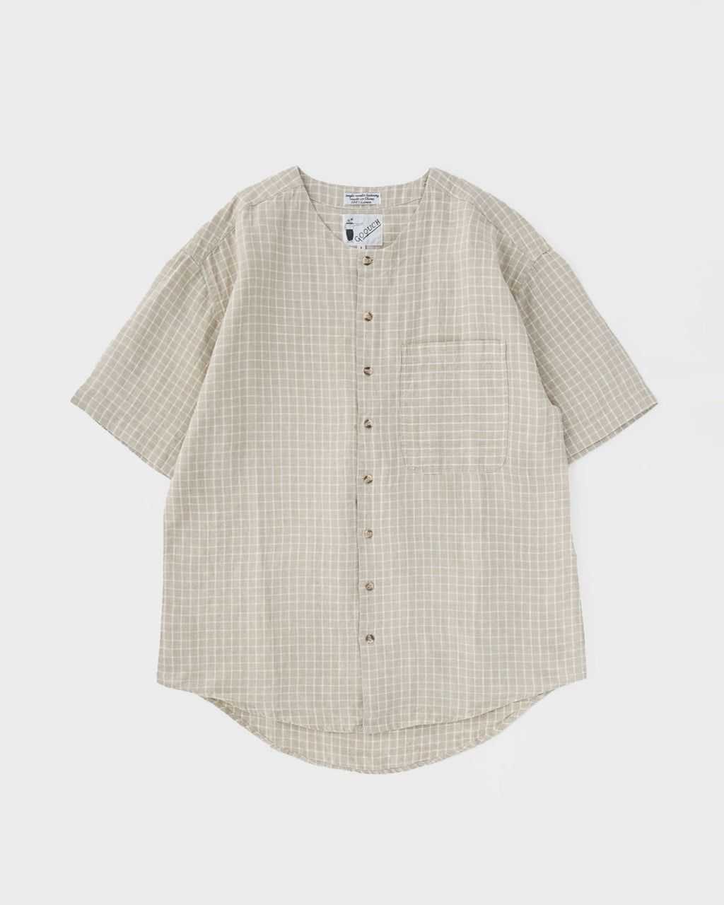 Linen Collarless S/S Shirt / Checked
