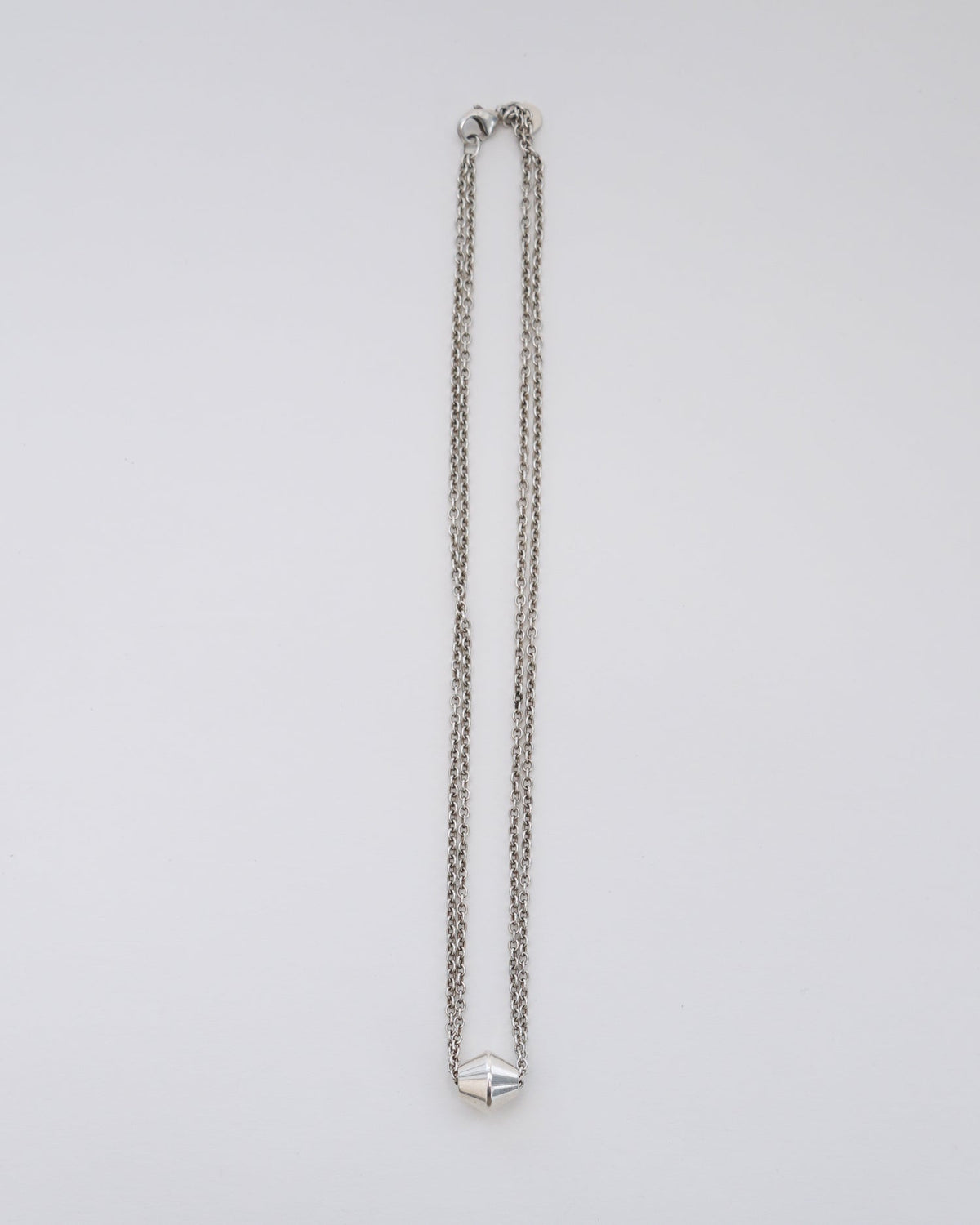 Silver Barrel Beads Double Chain Necklace