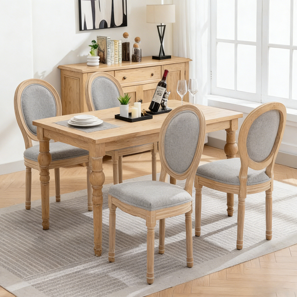 Farmhouse Solid Wood Dining Chairs with Cushioned Linen Seats and Backrests