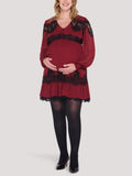 Long Sleeve Lace Trim Mini Dress