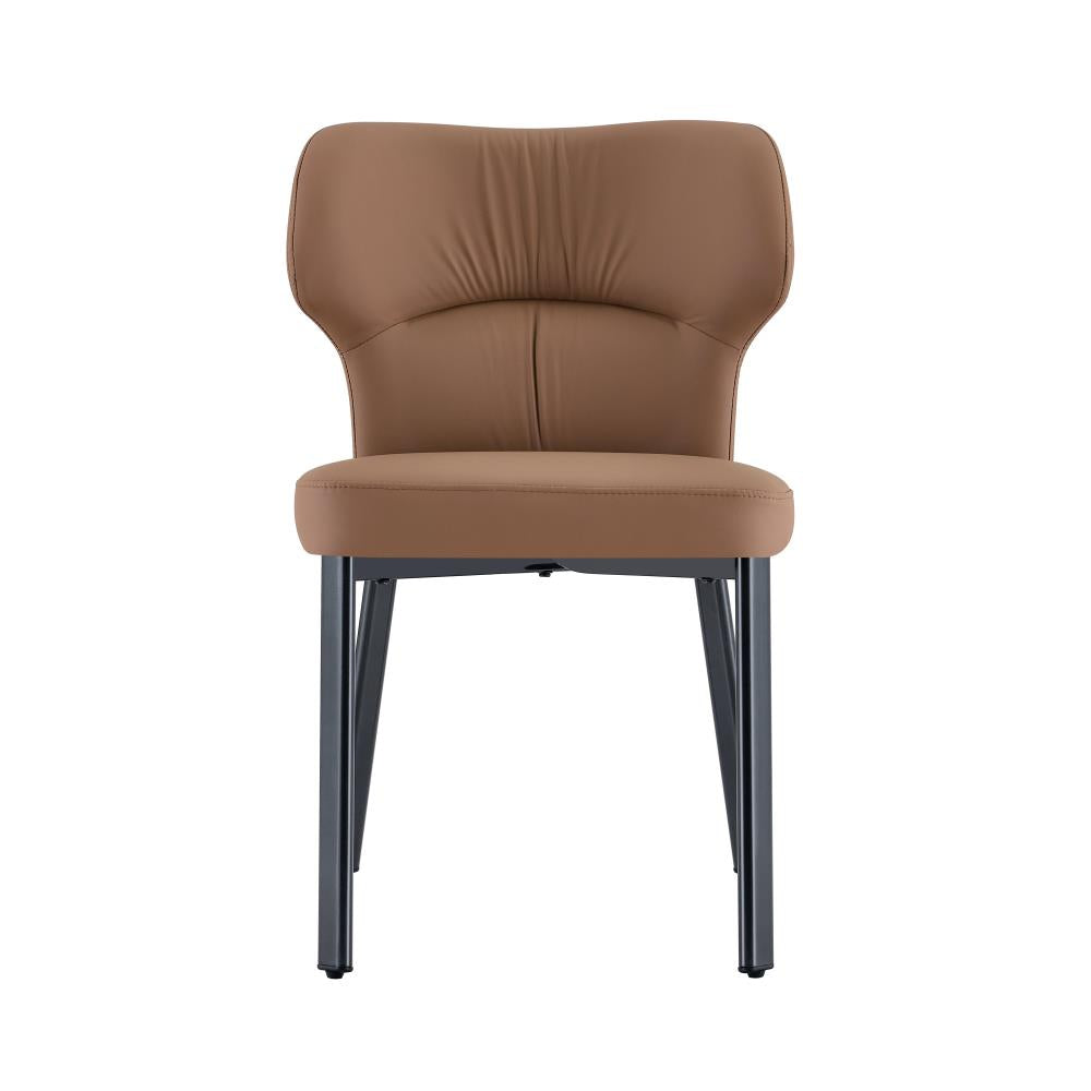 Modern PU Upholstered Dining Chairs with Pleated Backrests and Sturdy Metal Legs