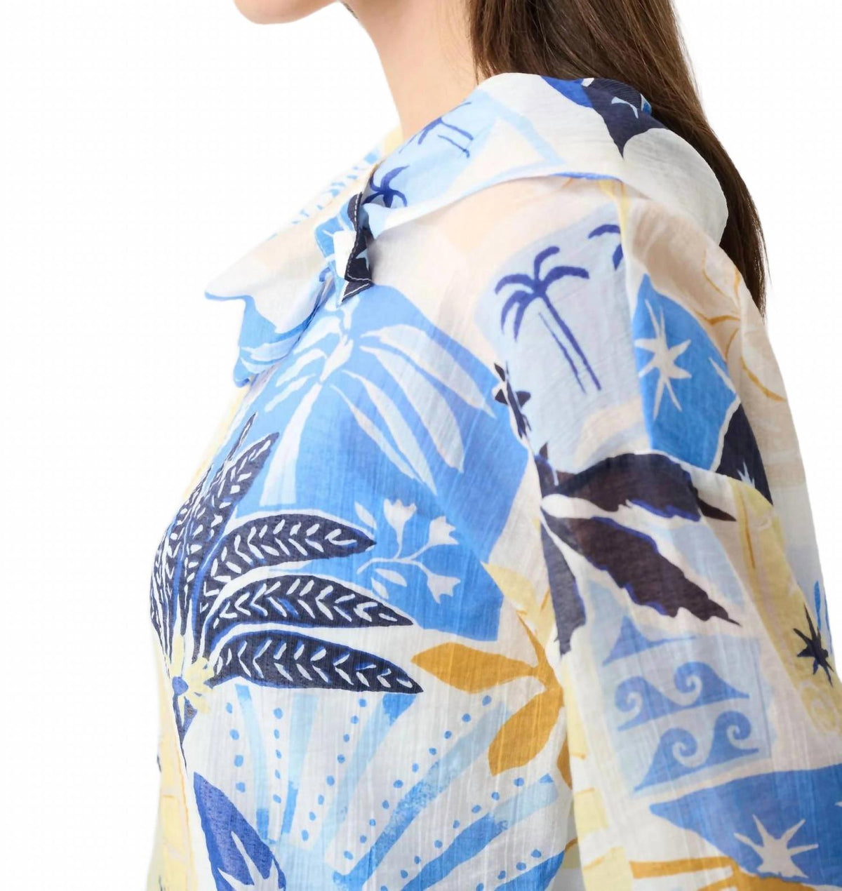 Cowl Neck Tropical Print Top In Vanilla/multi