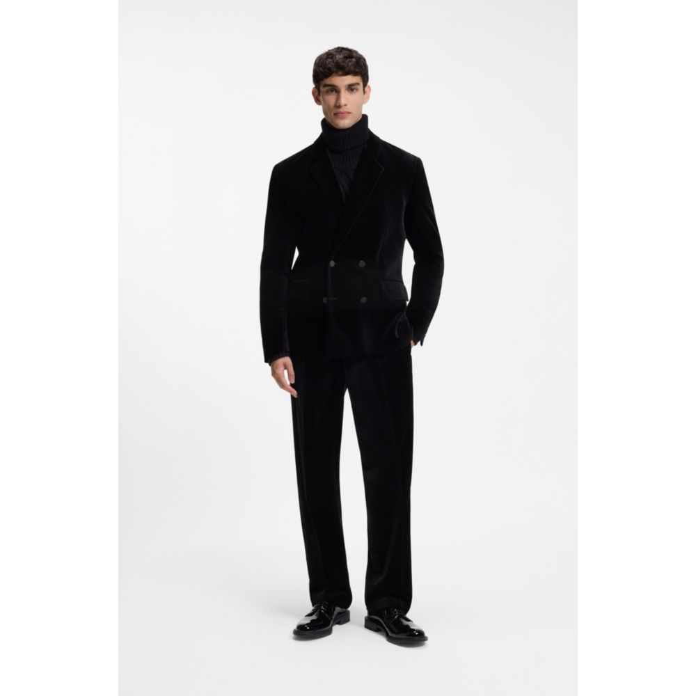 Modern-fit pants in cotton velvet with pleated front