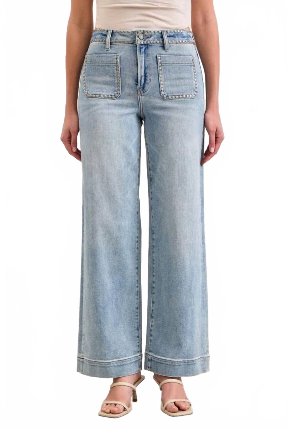 Studded Nori Wide Leg Jeans In Blue