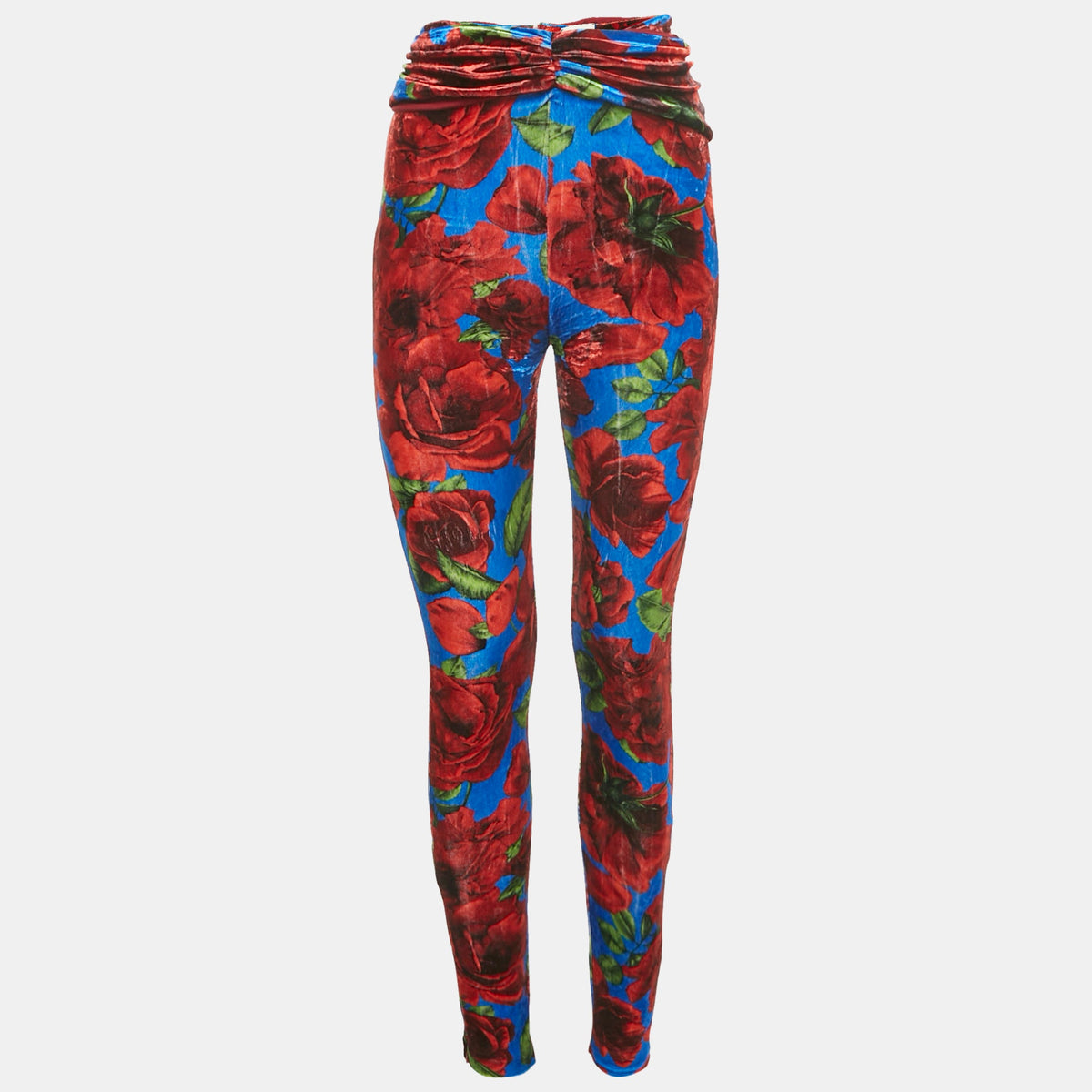 Magda Butrym Multicolor/red Rose Print Velvet Drape Detail Leggings