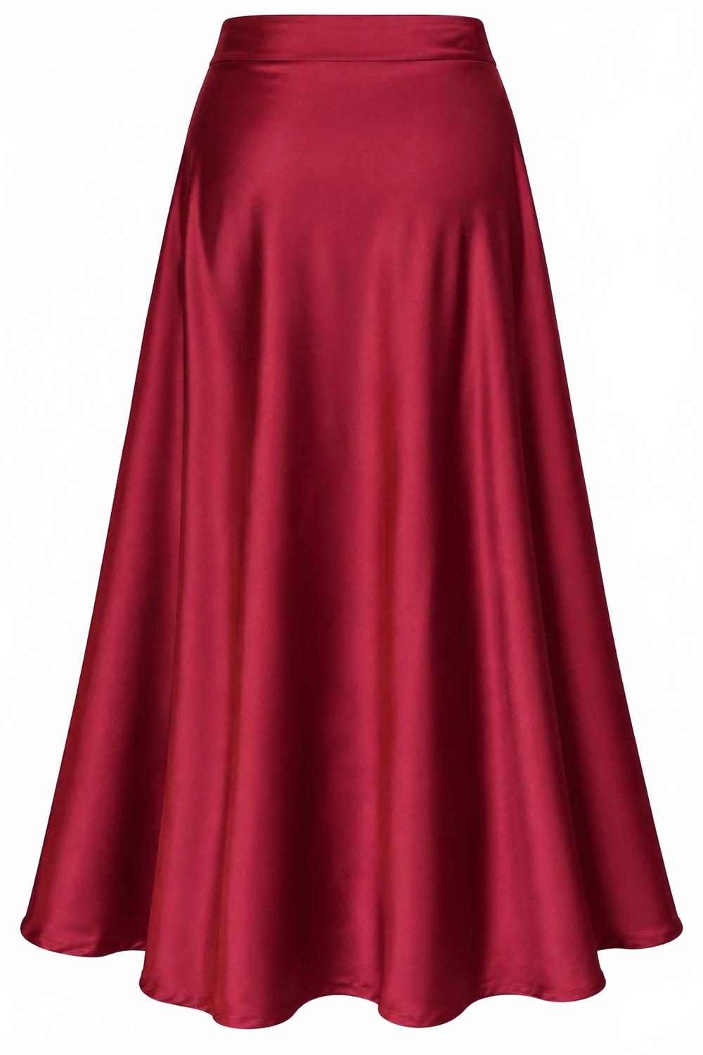 Satin Maxi Skirt In Burgandy