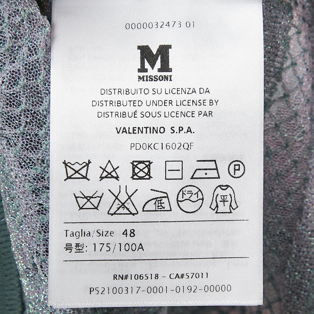 M Missoni Ice Blue Lurex Textured Knit V-Neck Top