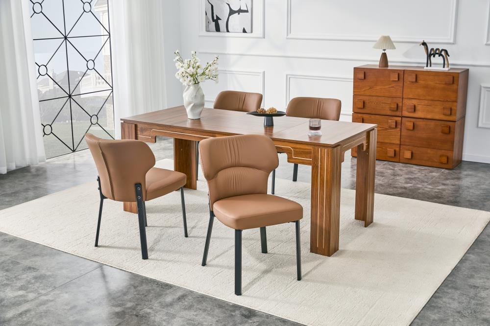 Modern PU Upholstered Dining Chairs with Pleated Backrests and Sturdy Metal Legs