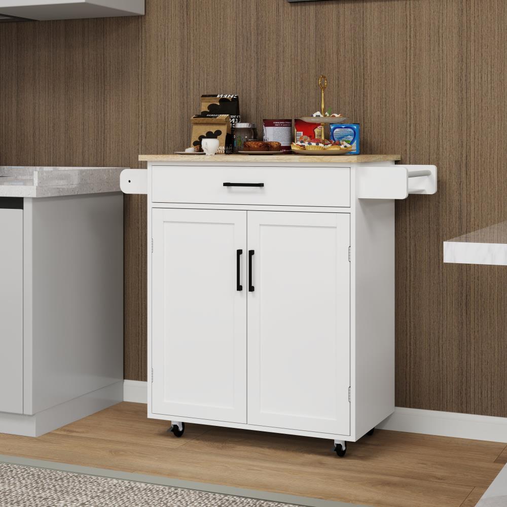 Rolling Kitchen Island with Drawer and Adjustable Shelves