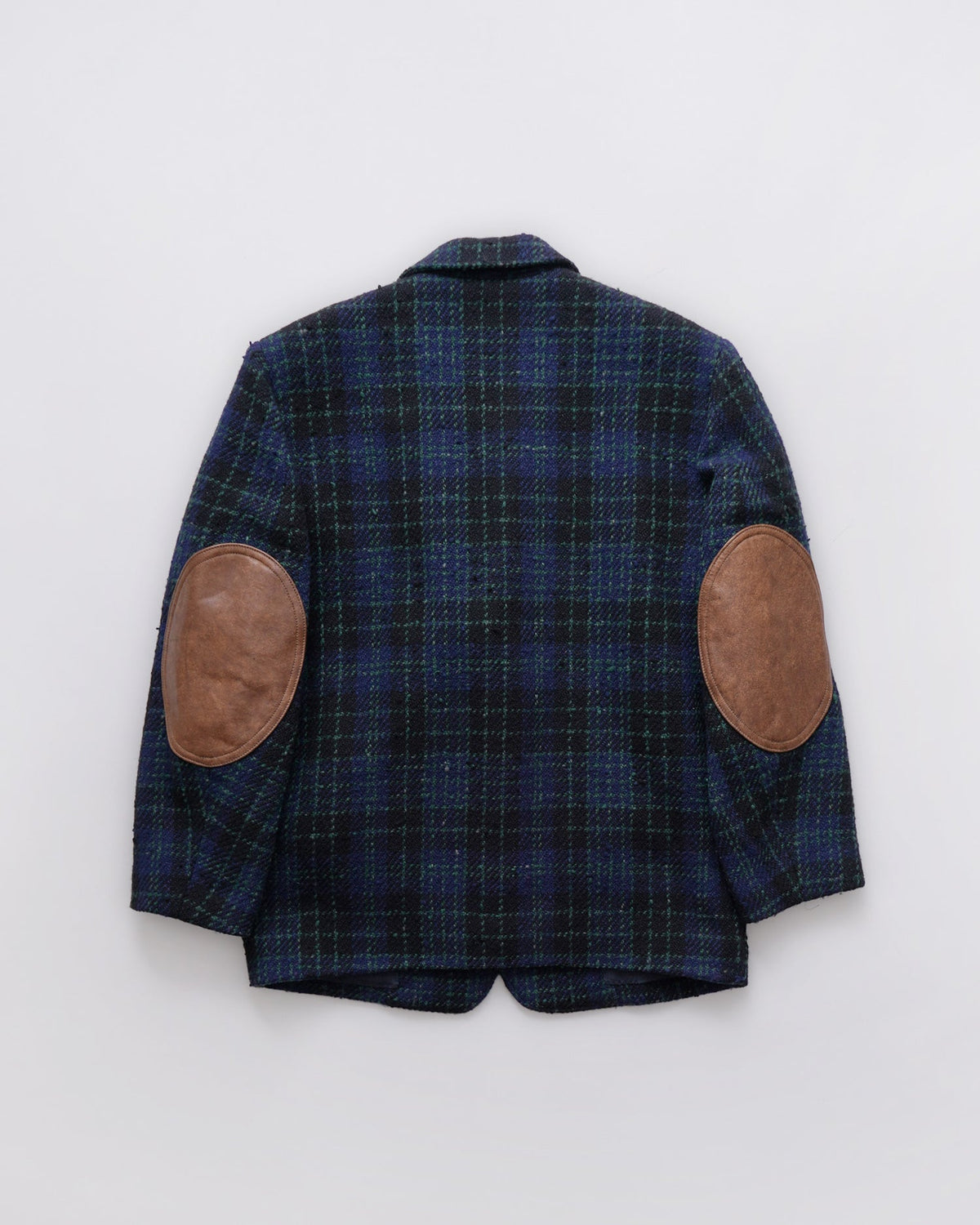 Leather Elbow Patched Plaid Tailored Jacket