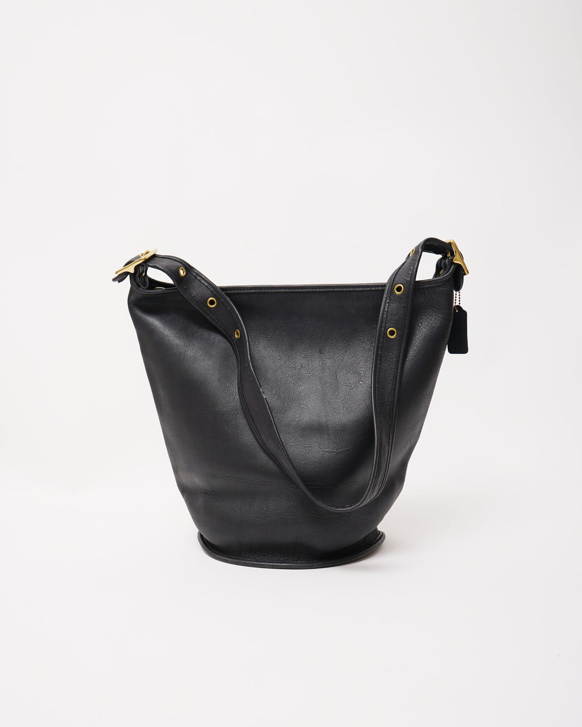 Black Leather Bucket Shoulder Bag