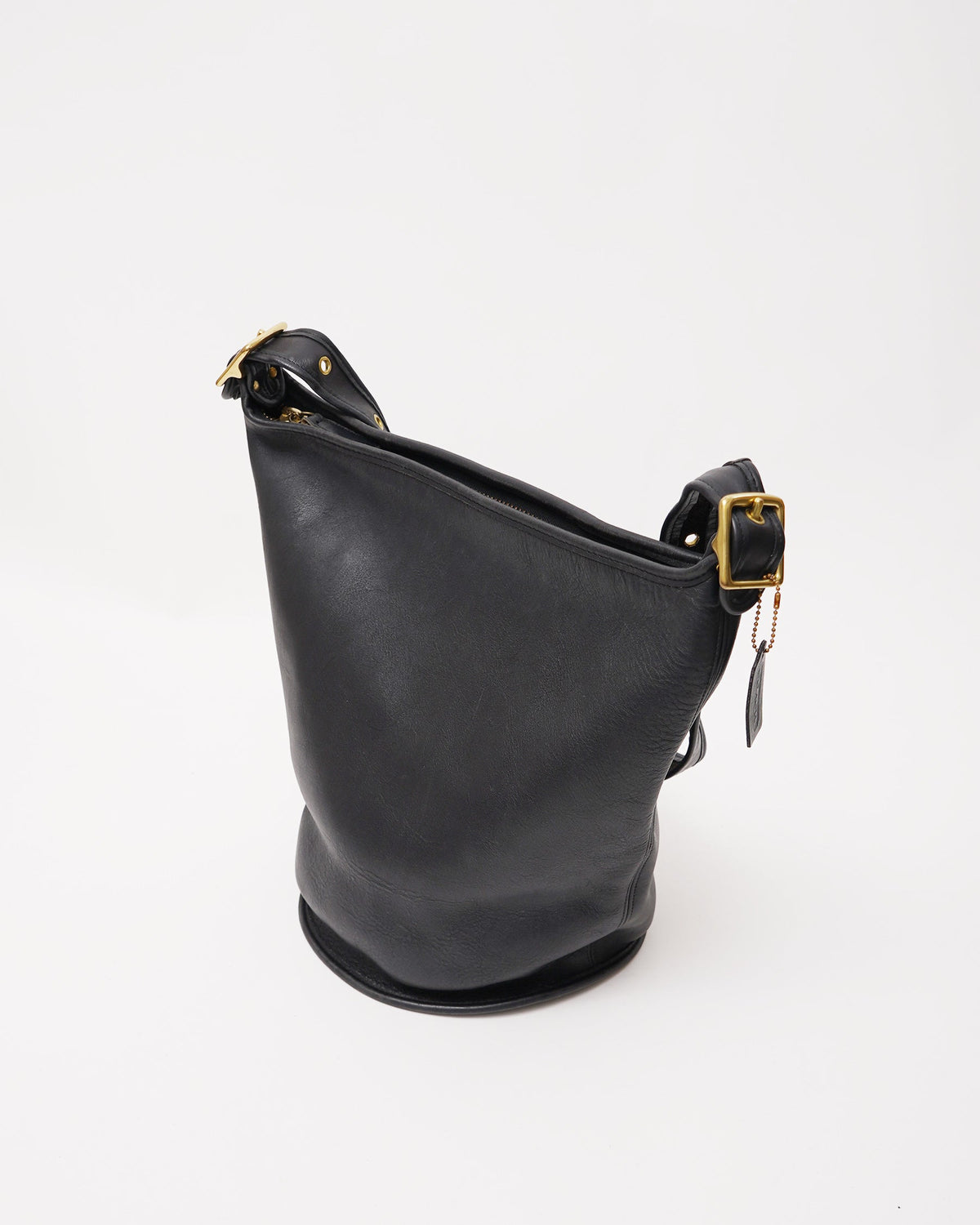 Black Leather Bucket Shoulder Bag