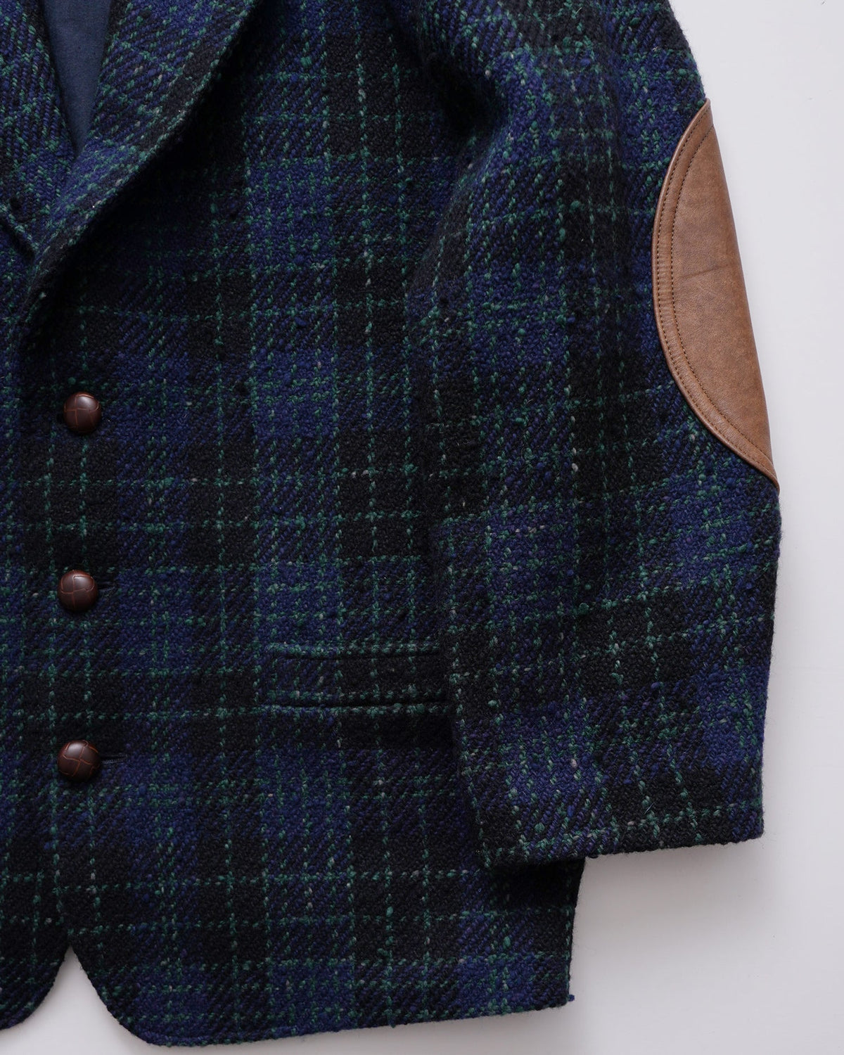 Leather Elbow Patched Plaid Tailored Jacket