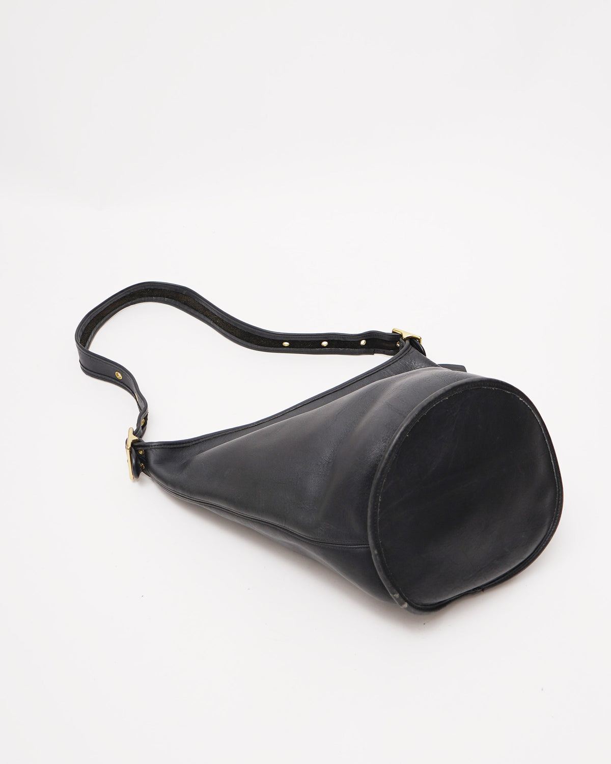Black Leather Bucket Shoulder Bag