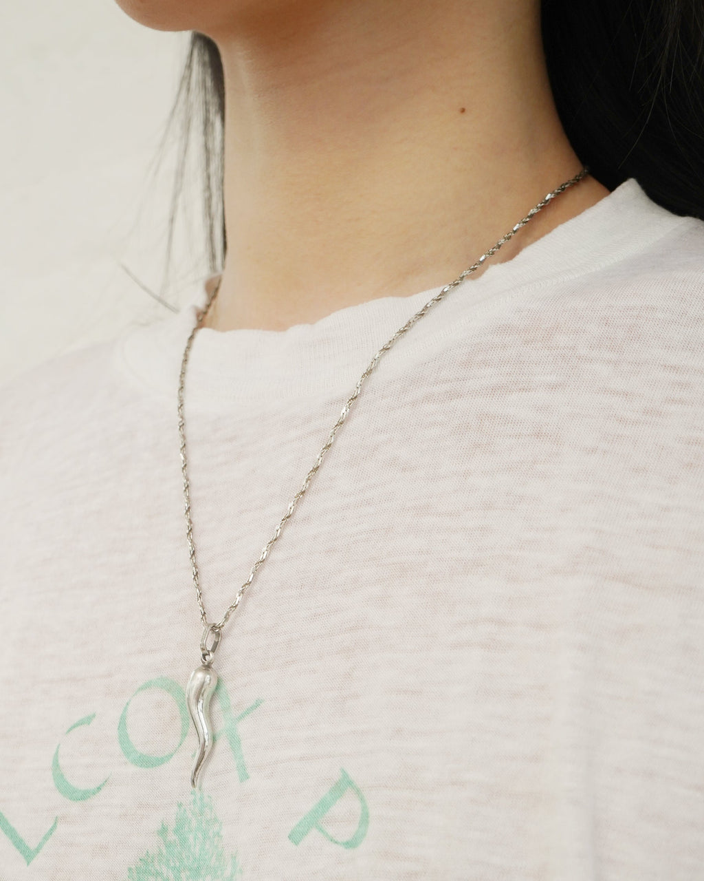 Silver Chain Necklace w/ Horn Charm
