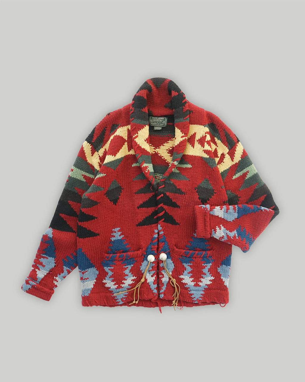 Native Patterned Hand Knit Wool Shawl Cardigan