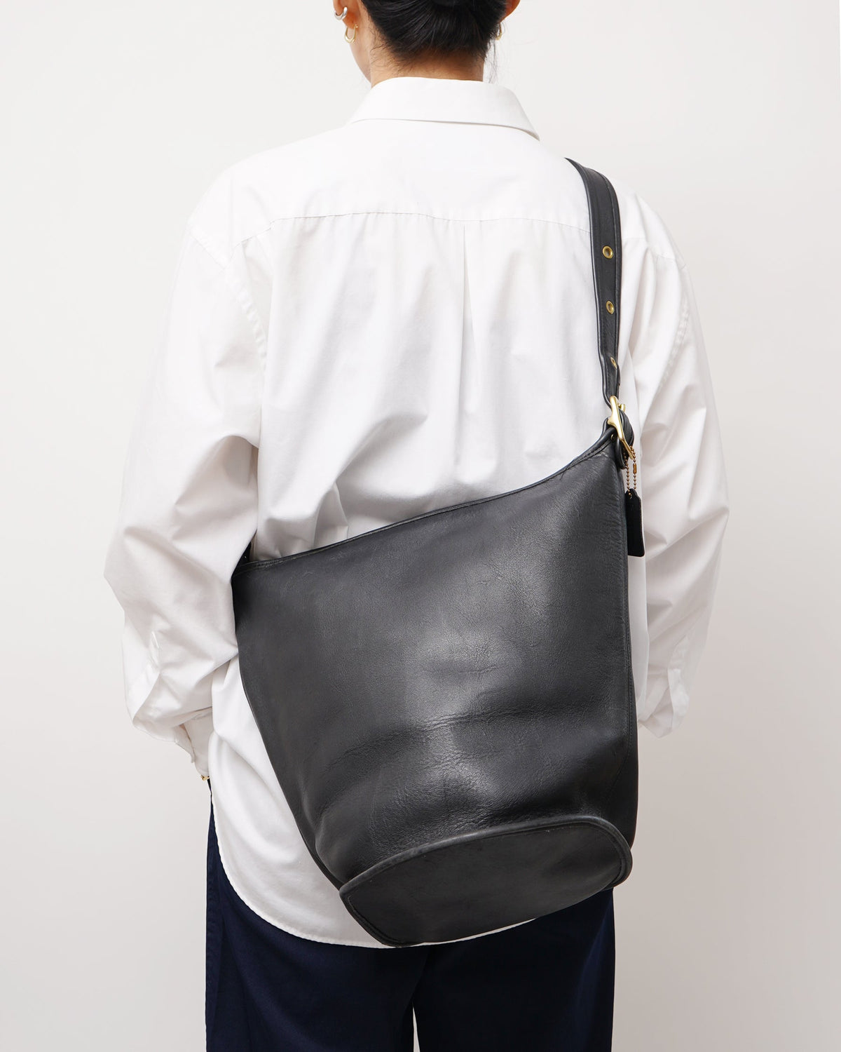 Black Leather Bucket Shoulder Bag