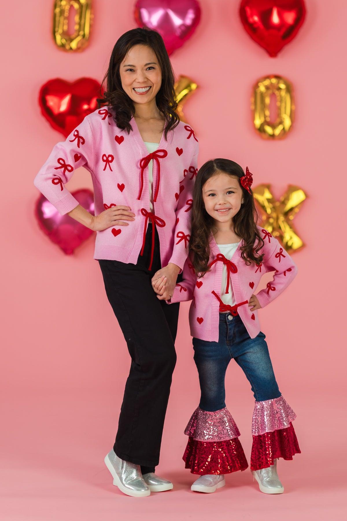 Mom & Me - Pink Heart & Bow Sweater Cardigan