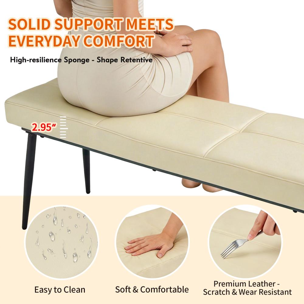 Modern Leather Bench with Resilient Cushioning and Durable Metal Leg Support