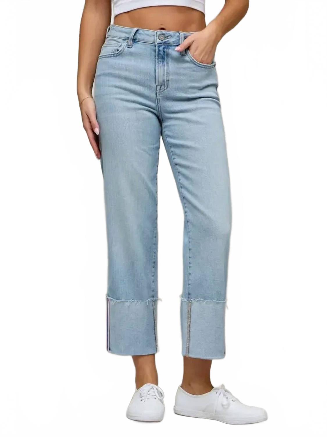 Ella High Rise Jeans With Cuff Detail In Light Wash