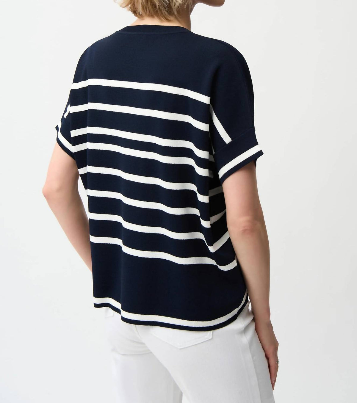 Striped Dolman Sleeve Sweater Top In Midnight Blue/vanilla