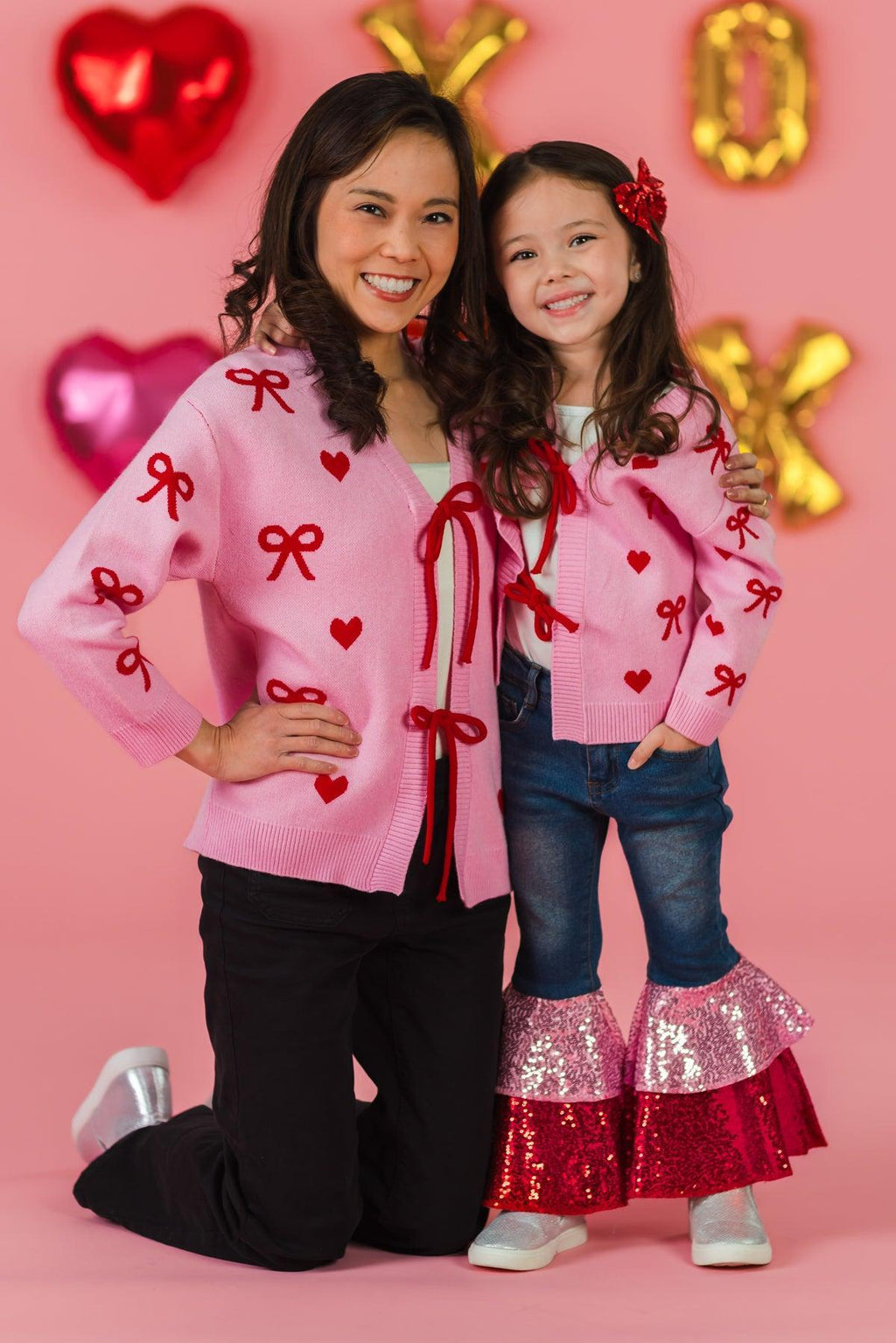 Mom & Me - Pink Heart & Bow Sweater Cardigan