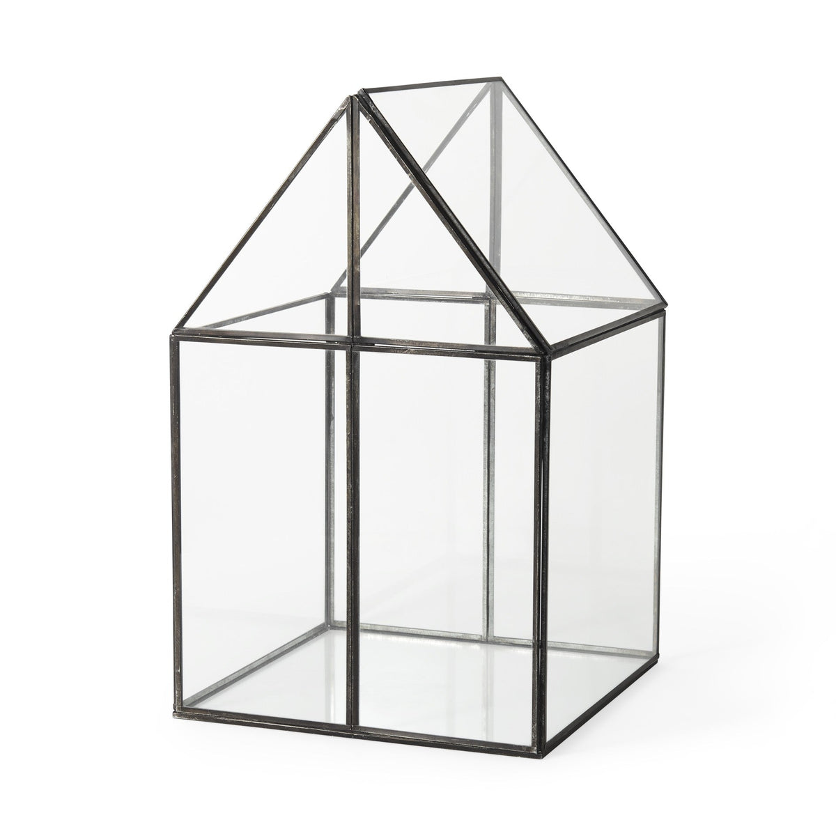 10" Black And Clear Glass And Metal Box