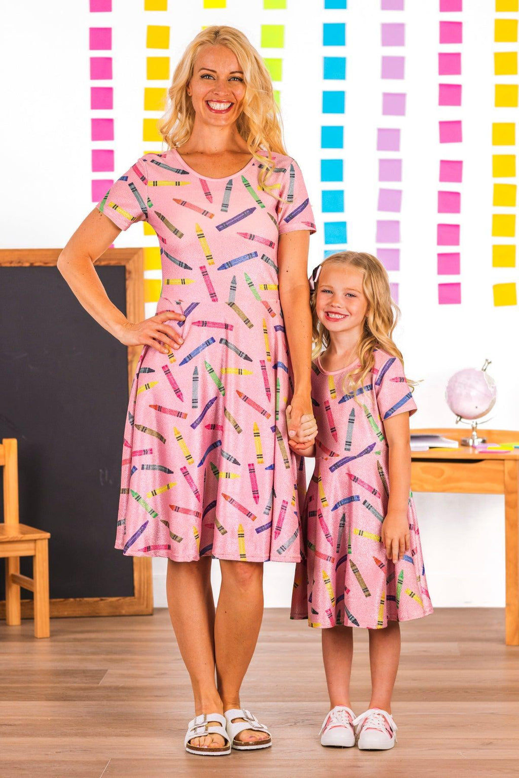 Mom & Me - Pink Glitter Crayon Dress