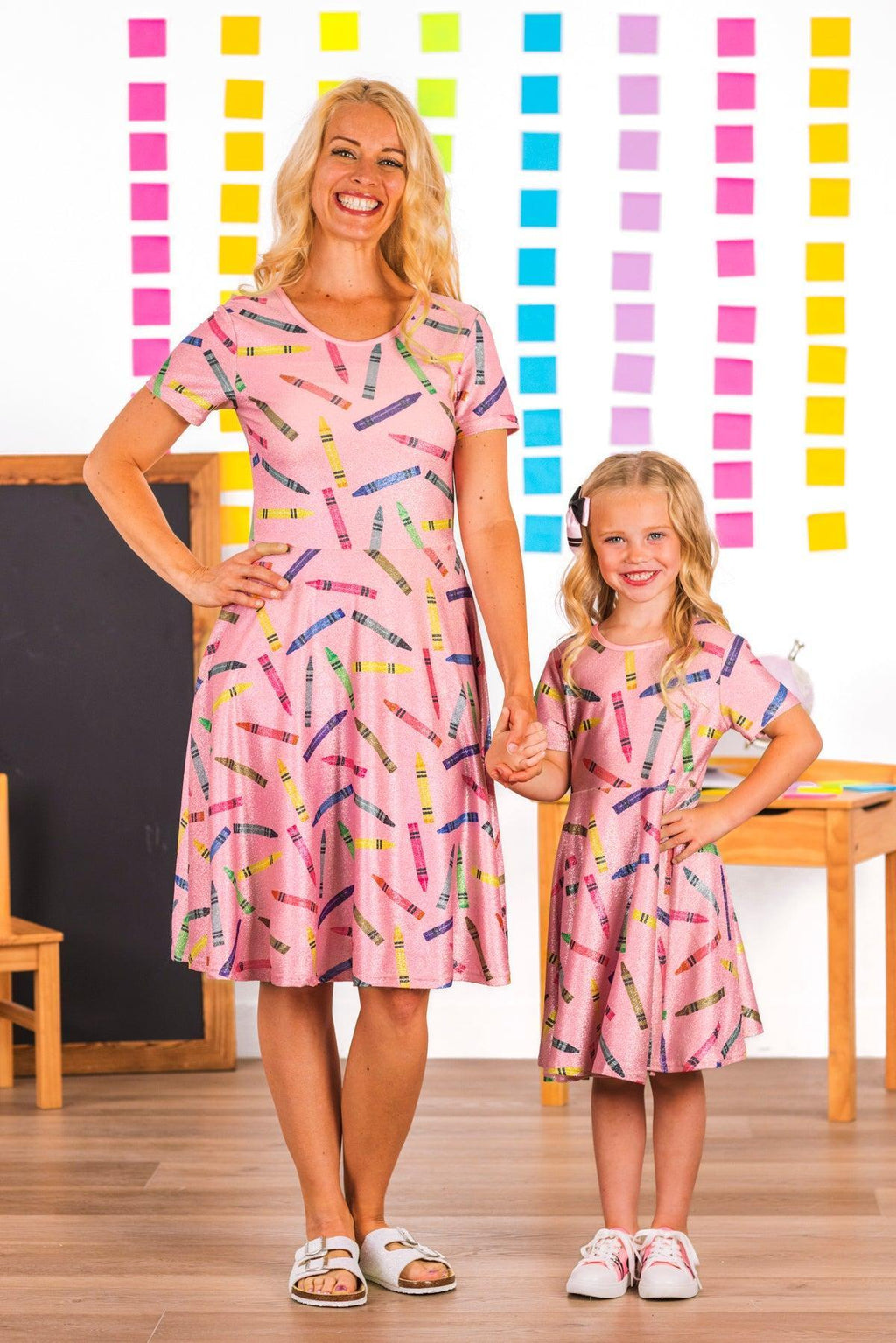 Mom & Me - Pink Glitter Crayon Dress