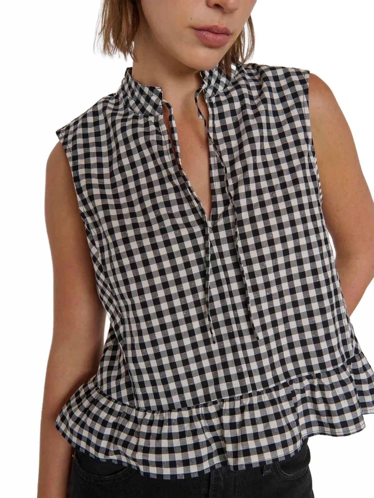 Dana Boxy Sleeveless Tank Top In Black/cream