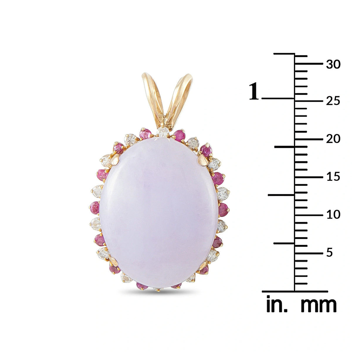 LB Exclusive 14K Yellow Gold 0.14ct Diamond, Lavender Jade, and Ruby Pendant MF07-091426