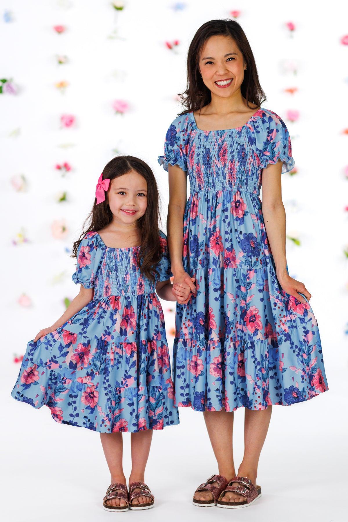 Mom & Me - Blue & Pink Floral Dress