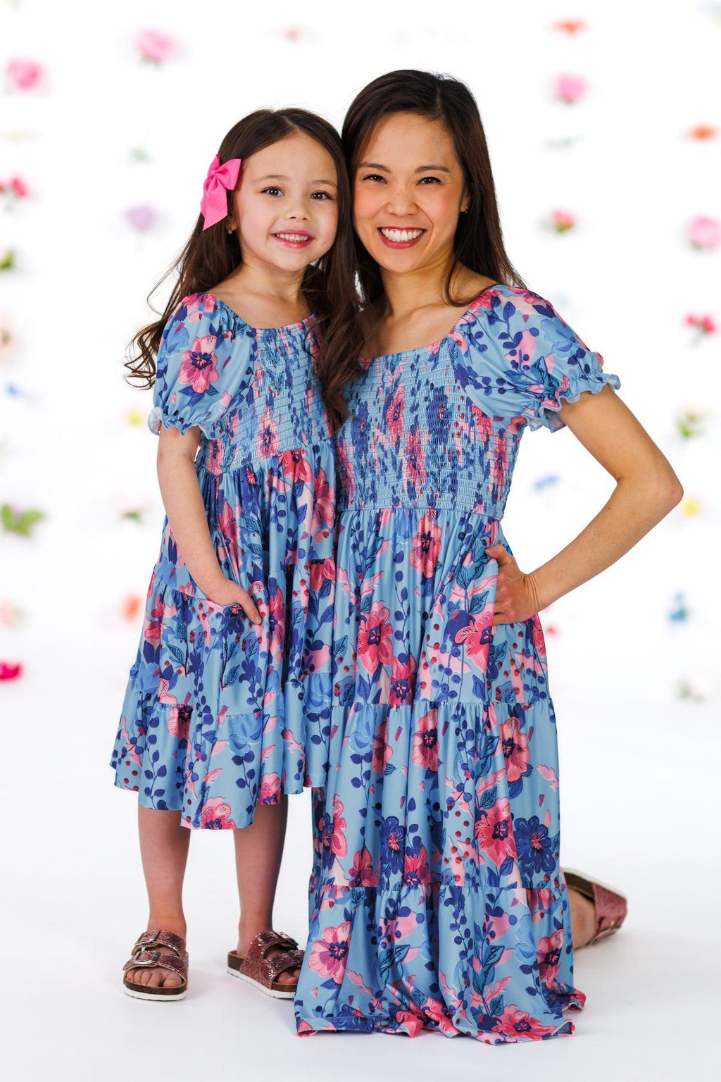 Mom & Me - Blue & Pink Floral Dress