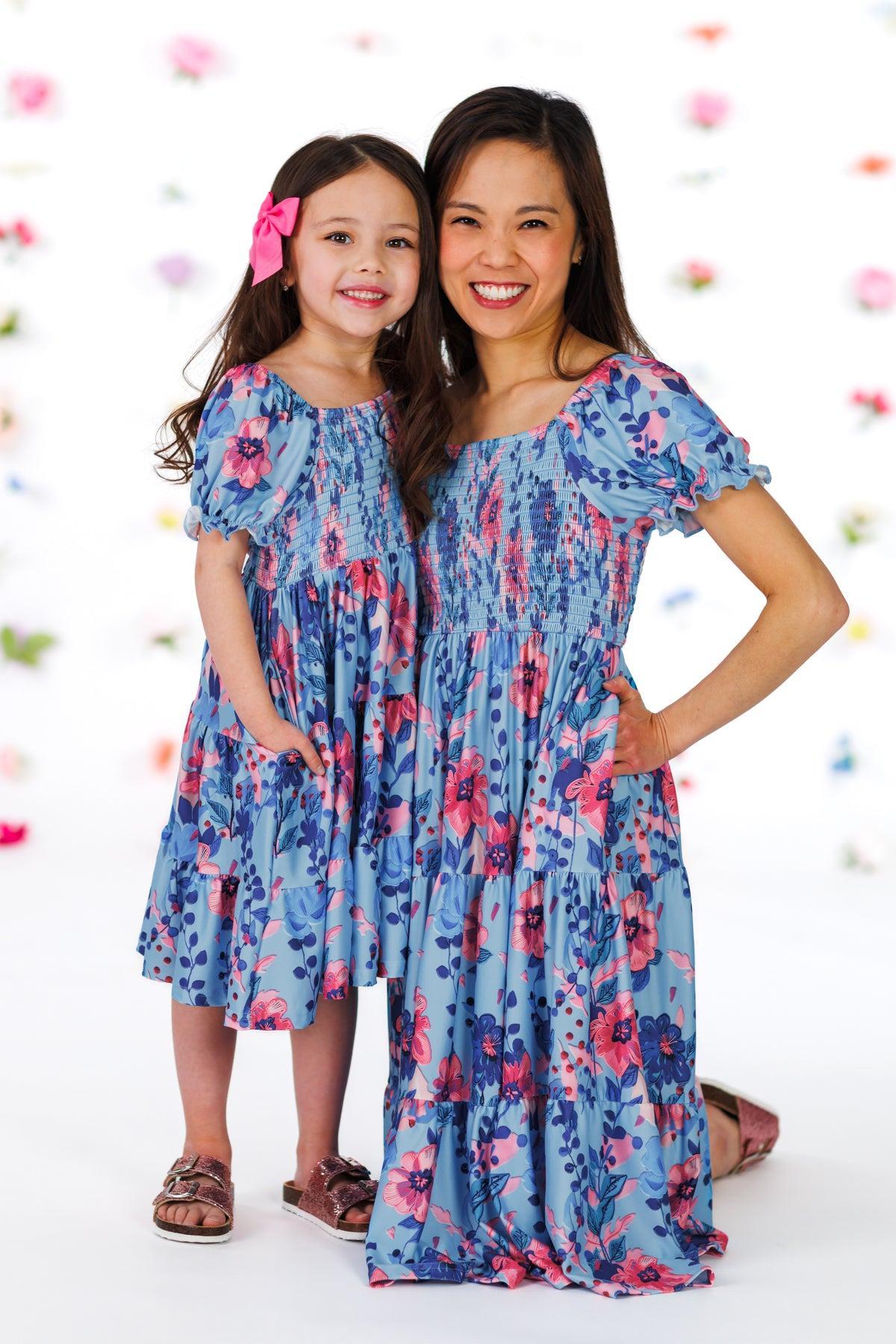 Mom & Me - Blue & Pink Floral Dress