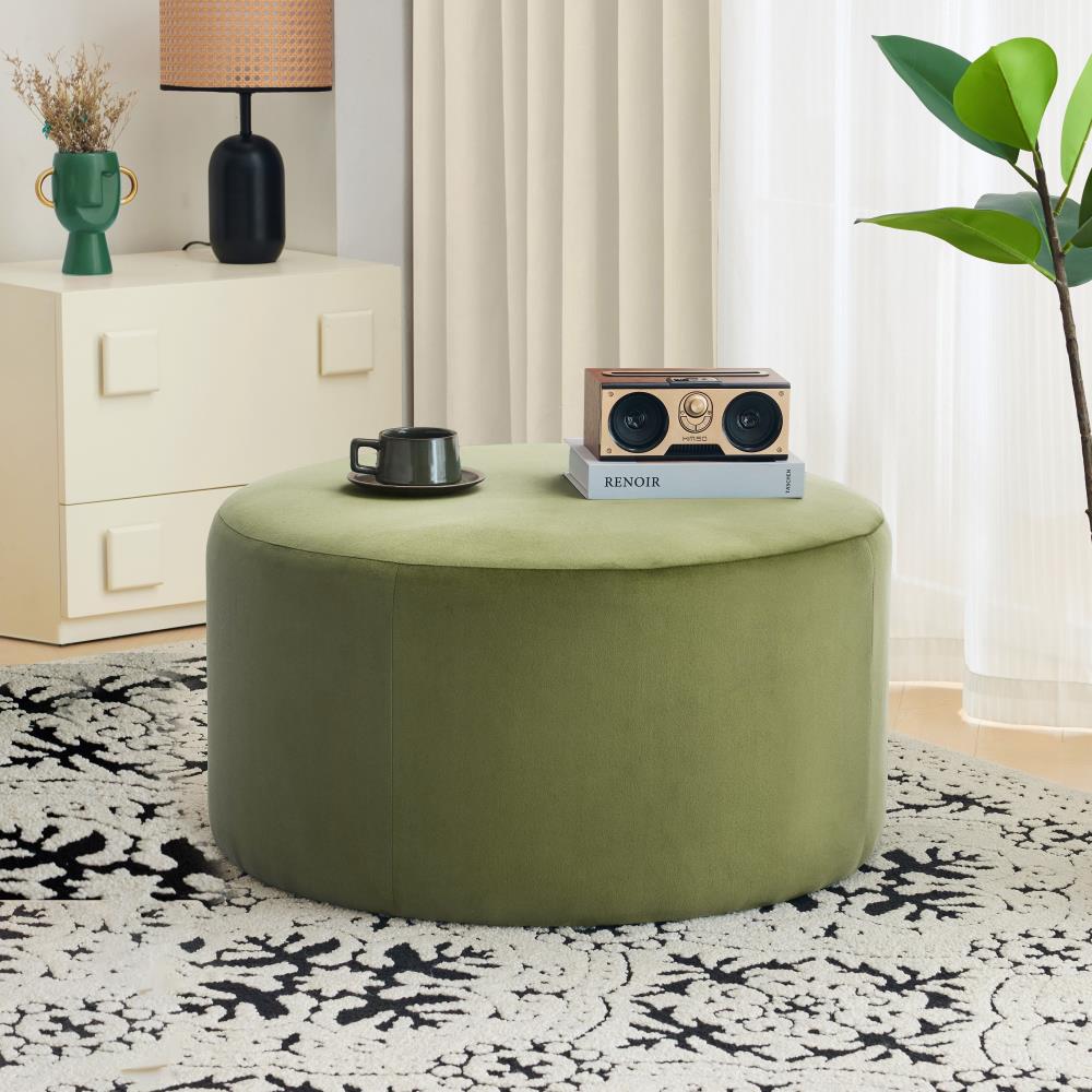 Modern Round Velvet Ottoman for Seating and Footrest
