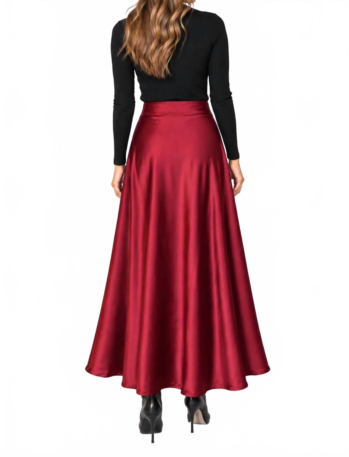 Satin Maxi Skirt In Burgandy